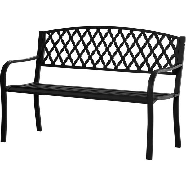 Outsunny Banc De Jardin 2 Places Avec Accoudoirs En Acier Et Fonte, 128X58.5X89Cm, Noir-image