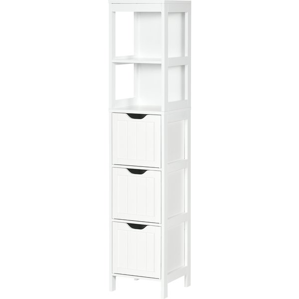 Homcom Armoire Haute De Salle De Bain ÉTroite Avec 3 Tiroirs Et 2 ÉTagèRes Ouvertes Style Moderne 30X30X141,6 Cm Blanc-image