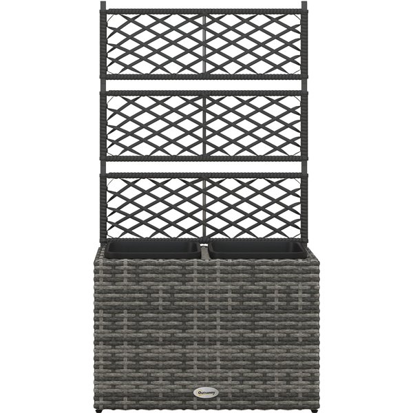 Outsunny JardinièRe Avec Treillis Pour Plantes Grimpantes Avec 2 Pots En Acier Et Rotin Pe, 57X30X107Cm, Gris-image