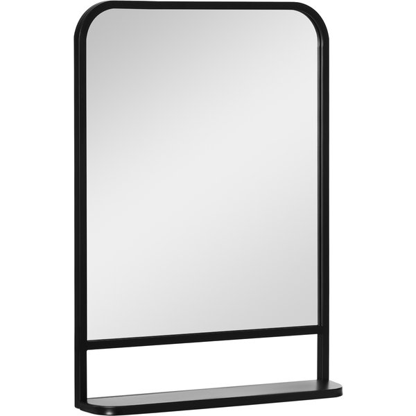 Homcom Miroir Mural Avec Cadre MéTallique, Coins Arrondis, 1 EtagèRe 70 Cm X 10,2 Cm X 50 Cm Noir + Argent-image