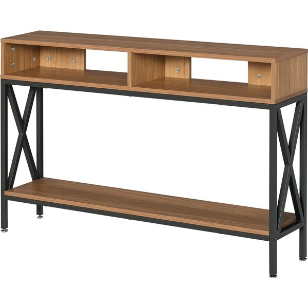 Homcom Table Console Table D'entréE Industriel Multi-Rangements 120 X 23,5 X 75 Cm Bois Noyer-image