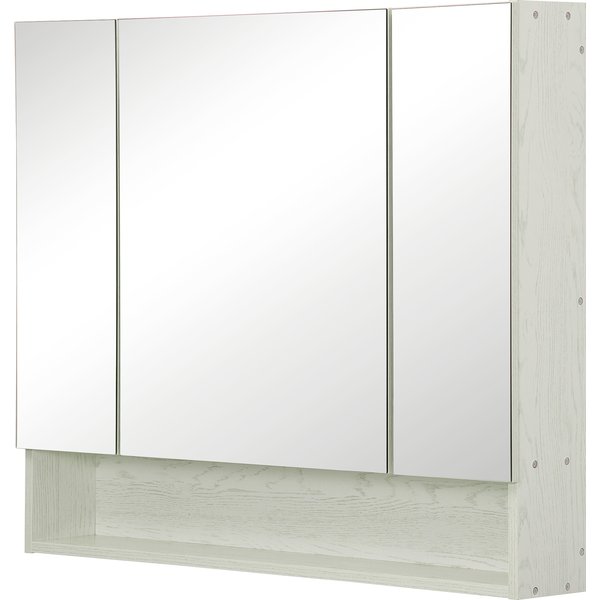 Armoire à Miroir Kleankin Avec 4 Sections Et éTagèRes RéGlables, Miroir De Salle De Bain En Bois Et Verre, 90X15X75 Cm, Blanc-image