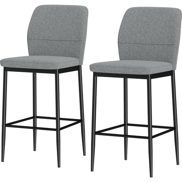 Homcom Set 2 Tabourets De Bar En Velours Modernes Avec Repose-Pieds Et Dossier, 41X52X97 Cm, Gris-image