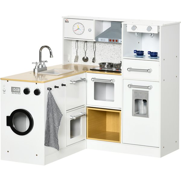 Homcom Cuisine Jouet 2 PièCes Pour Enfants 3-6 Ans Avec Ustensiles De Cuisine, LumièRes Et Effets Sonores, En Mdf Et Pp-image