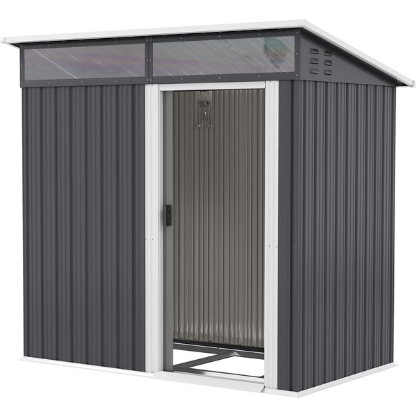 Outsunny Cabane De Jardin, Abri De Rangement Avec FenêTres, Ouvertures De Ventilation, Porte Coulissante, Acier ImperméAble, RéSistant Aux IntempéRies, Gris Foncé-image