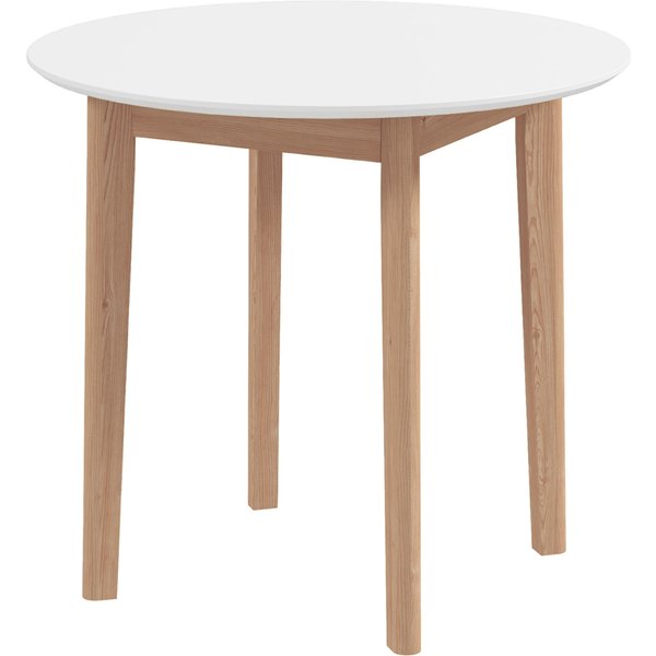 Homcom Table à Manger Table De Cuisine Ronde, Design Scandinave, 75 Cm X 75 Cm X 76 Cm, Blanc + Naturel-image