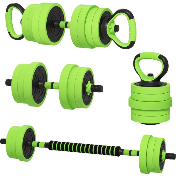 Sportnow Ensemble D'haltèRes 4 En 1 De 20 Kg HaltèRe Ajustable & Barre De Musculation Kettlebell PoignéEs De Pompes Vert-image