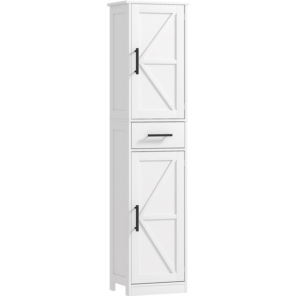 Homcom Armoire Haute De Salle De Bain ÉTroite Avec 2 Portes 1 Tiroir Et 2 ÉTagèRes Ajustables Style Rustique 40X30X170 Cm Blanc-image
