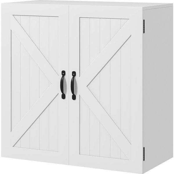 Kleankin Armoire Murale Salle De Bain En Bois Style Campagnard Avec ÉTagèRe RéGlable, 60X30X60Cm, Blanc-image