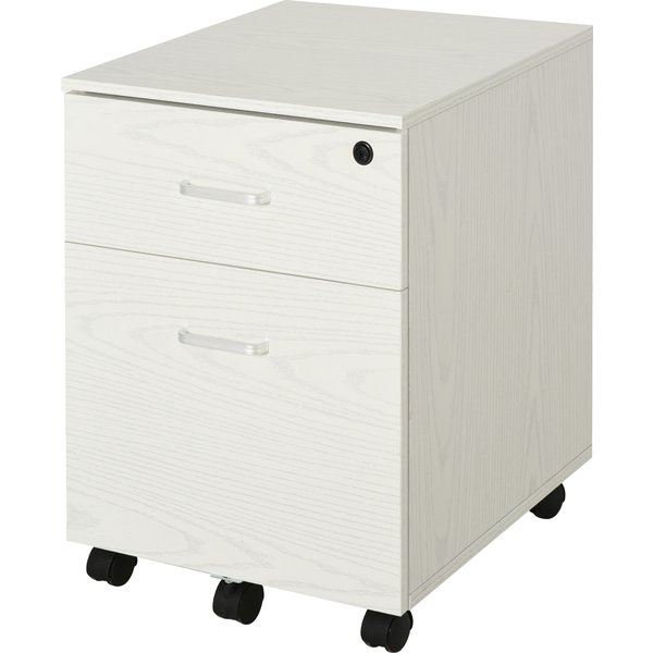 Vinsetto Classeur De Bureau Commode Pour Bureau En Bois, 2 Tiroirs, Serrure Avec 2 CléS, Blanc, 40X45X55,6 Cm-image