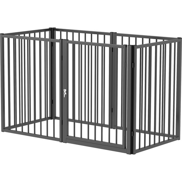 Pawhut Enceinte Pour Chiots, BarrièRe Pour Chiens, Enclos Pour Chiots, 6 Panneaux Avec Porte, ClôTure D'intéRieur Et D'extéRieur, Acier, Noir-image