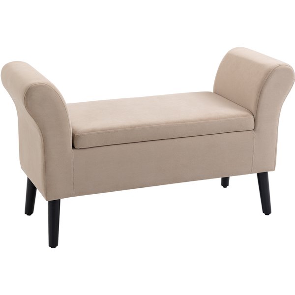Homcom Banc Rembourré Avec Espace De Rangement, Banc Avec Accoudoirs, Hauteur D'assise De 46 Cm, Velours, 111,5 X 41 X 65 Cm, Beige-image