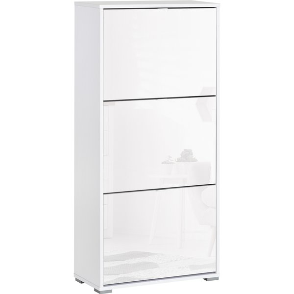 Homcom Meuble à Chaussures Armoire à Chaussures 3 Portes Abattantes 3 Compartiments En Bois 60L X 26I X 124H Cm Blanc Laqué-image