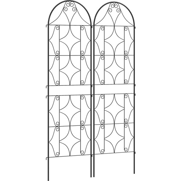 Outsunny Support Pour Plantes Grimpantes Avec Motif Lot De 2 Treillis De Jardin Pour Vigne Fleurs LéGumes MéTal 50 X 180 Cm Noir-image