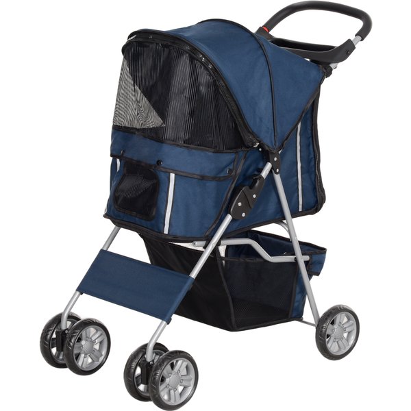 Pawhut Poussette Pour Chiens Pliable Avec Panier Et Porte-Verres, Poids Max. 10 Kg, 75X45X97 Cm, Bleu Foncé-image