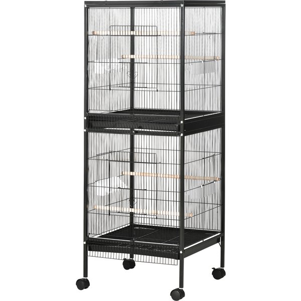 Pawhut Cage VolièRe Pour Oiseaux Pour IntéRieur Avec Roulettes Et Plateaux Amovibles, 51.5X50X140 Cm, Noir-image