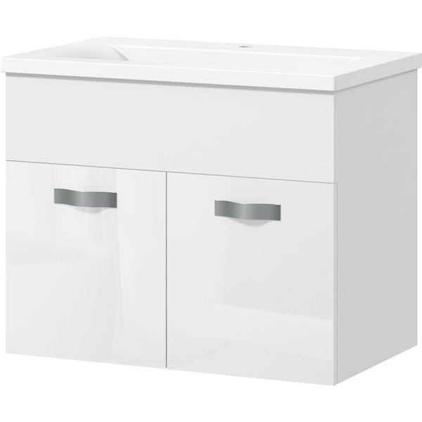 Kleankin Meuble Suspendu De Salle De Bain Avec Lavabo, Armoire à 2 Portes Avec CharnièRes Amorties, 61X40X50Cm, Blanc Brillant-image