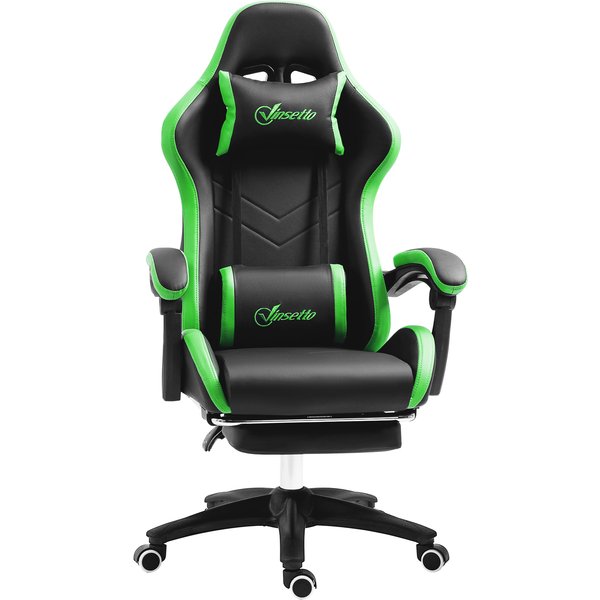 Vinsetto Chaise De Gaming Avec Hauteur RéGlable Et Dossier Inclinable, 65X65X121-129 Cm, Noir Et Vert-image
