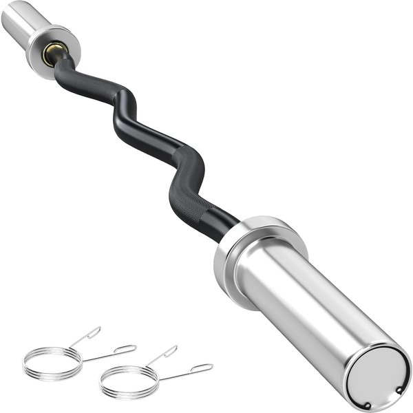 Sportnow Barre De Poids En Acier 120 Cm Barre Curl Ez Avec 2 Pinces Charge 100 Kg Pour Les Disques De Ø5 Cm Noir Et Argent-image