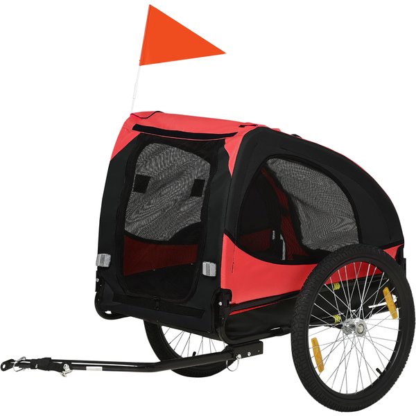 Pawhut Remorque Pour Chiens, Remorque De VéLo Pliante Pour Chiens, RéSistante à L'eau, Tissu Oxford, MéTal, 140 X 71 X 83 Cm, Rouge-image