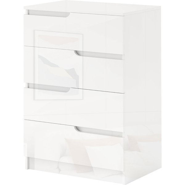 Homcom Commode 4 Tiroirs Moderne Et Minimaliste En Bois, 60X40X85 Cm, Blanc Laqué-image