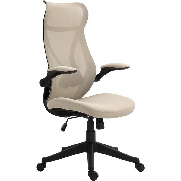 Homcom Chaise De Bureau Avec Accoudoirs Rabattables, Hauteur RéGlable Et Dossier Inclinable, Beige-image