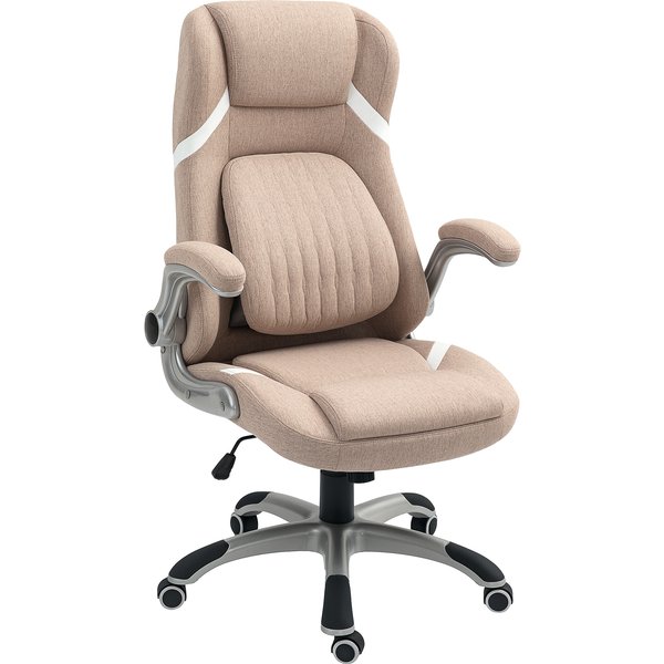Vinsetto Chaise De Bureau Inclinable Avec Hauteur RéGlable En Tissu, 68X76X109-117 Cm, Marron Clair-image