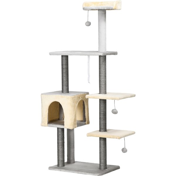 Pawhut Arbre à Chat Haut 156Cm Avec Hamac, Maisonnette Et Poteaux à Griffer En Sisal-image