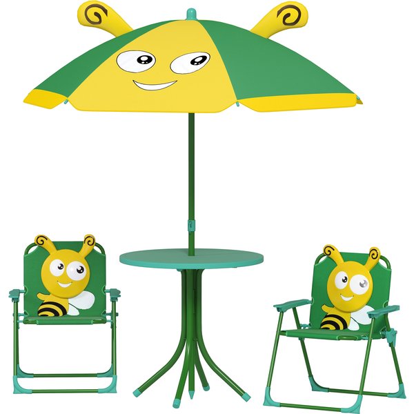 Ensemble De Meubles De Jardin Aiyaplay Pour Enfants, Chaises, Table, Parasol, Design D'abeilles, Vert + Jaune-image