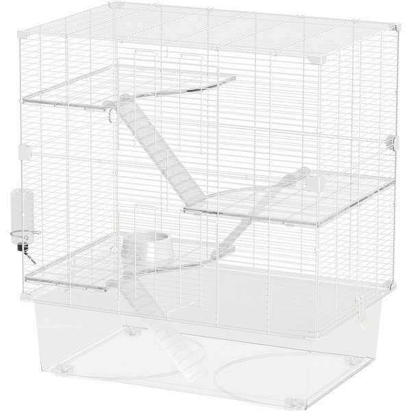 Pawhut Cage Pour Rongeurs Multi-Niveaux Avec Accessoires Inclus, En Acier, Pet Et Ps, 73X47X80 Cm, Blanc-image