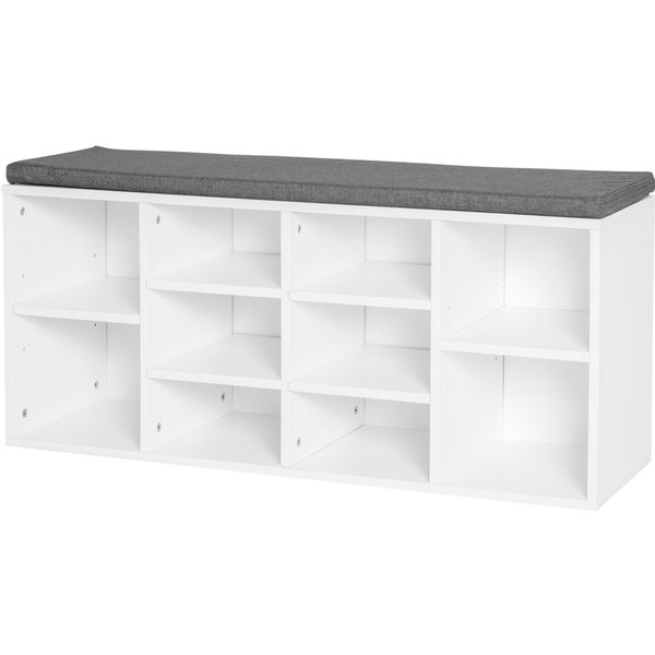 Homcom Armoire à Chaussures Banc 8-10 Paires De Chaussures ÉTagèRes RéGlables, Bois, Blanc, 104 X 30 X 48 Cm-image