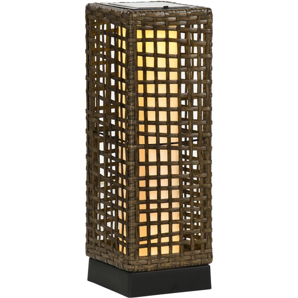 Outsunny Lampadaire Solaire ExtéRieur En RéSine TresséE Lampadaire Sans Fil Rechargeable Capteur De LumièRe 15,5 X 15,5 X 46 Cm-image