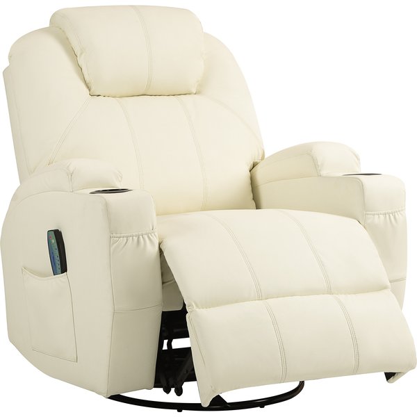 Homcom Fauteuil Relax Avec Fonction De Massage, Dossier RéGlable, Pivotant, Jusqu'à 150 Kg, Simili Cuir, Blanc CrèMe-image
