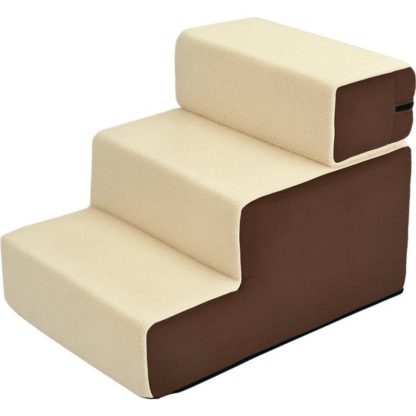 PawHut Hundetreppe Praktische Haustiertreppe mit 3 Stufen für Katzen und Hunde, Plüsch, Beige, 54x40x39cm Aosom