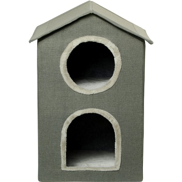 Pawhut Maison Pour Chats à Deux Niveaux Avec Coussins Lavables 3 EntréEs, 42X46X59.5 Cm, Gris-image