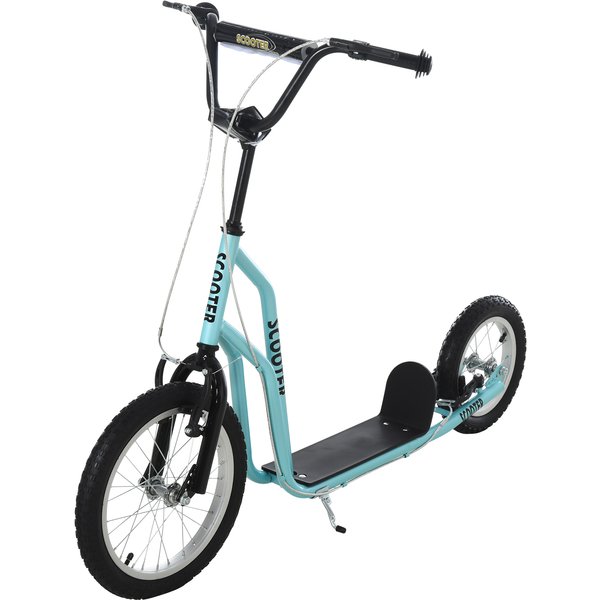 Homcom Trottinette Pour Enfants à Partir De 5 Ans Scooter Trottinette Urbaine Enfant Kickboard Avec Pneus Gonflables 16/12 Pouces Bleu 135 X 58 X 88-94 Cm-image