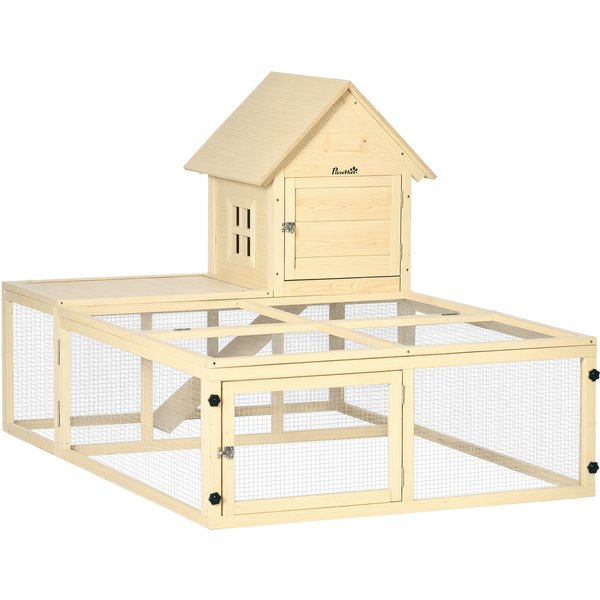 Pawhut Clapier Cage à Lapin Villa Pour Lapin En Bois 2 Niveaux Avec Aire De Course Rampe Et Portes Verouillables 151,5 X 106 X 97 Cm Aosom France-image