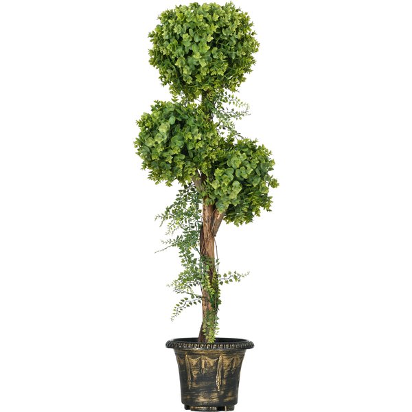 Homcom Plante Artificielle Arbre Artificiel 3 Boules De Buis Avec Pot Ciment, IntéRieur Et ExtéRieur, Hauteur 115 Cm-image