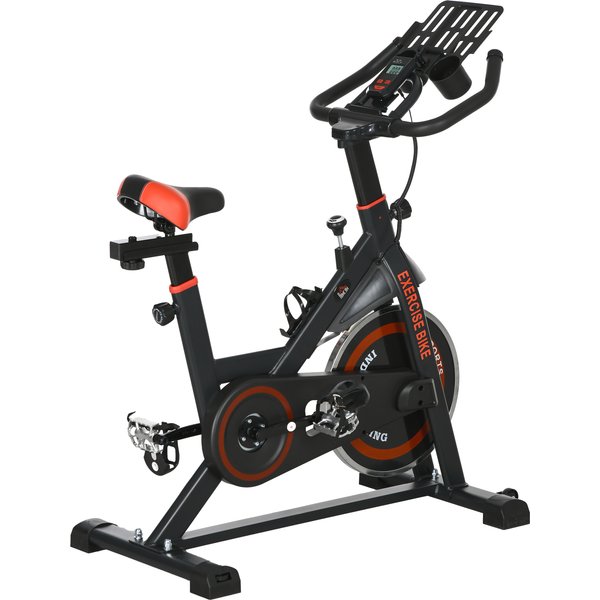 Homcom VéLo D'appartement Avec Volant D'inertie De 8 Kg Et ÉCran Lcd, En Acier Et Abs, 103X53X100-114 Cm, Rouge Et Noir-image