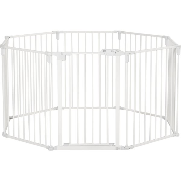 Pawhut BarrièRe De SéCurité BarrièRe De Protection CheminéE Parc Enclos Chien Pliable Modulable 8 Panneaux Porte Sans PerçAge-image