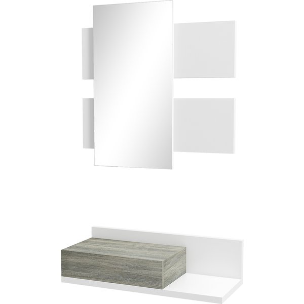 Homcom Meuble D'entréE 2 En 1 Avec Miroir Mural 75X3.5X75 Cm Et Tiroir 75X30.5X20 Cm, Gris Et Blanc-image
