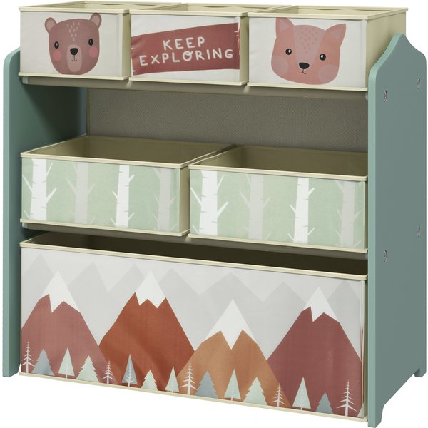 Zonekiz Armoire Pour Enfants Avec 6 Tiroirs En Tissu, Motif Mignon, 63X30X66 Cm, Vert-image