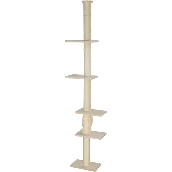 Pawhut Arbre à Griffer, Hauteur Ajustable 225-275 Cm, Base Stable, Protection Anti-Basculement, RevêTement En Peluche, CrèMe-image