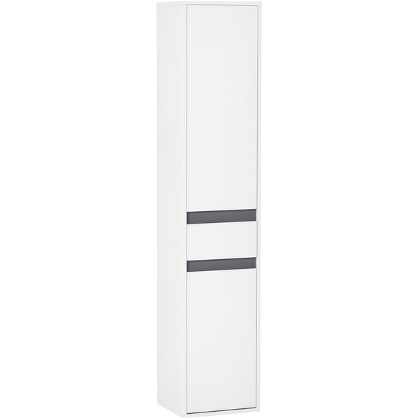 Homcom Meuble Colonne Rangement Salle De Bain Style Contemporain 2 Placards 3 éTagèRes Et Tiroir Coulissant Panneaux Particules Blanc-image