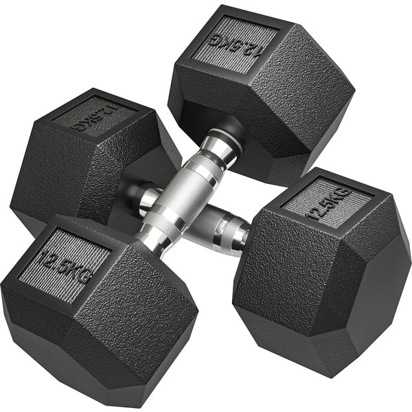 HOMCOM 25KG Rubber Hex Dumbbell Portable Hand Weights Dumbbell Home Gym
