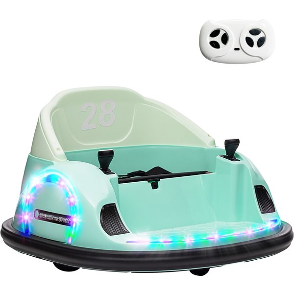 AIYAPLAY 360° Rotation Kids Bumper Car, 12V Waltzer Car with Remote Control, Dual Joysticks, Music Lights - Green Aosom UK
