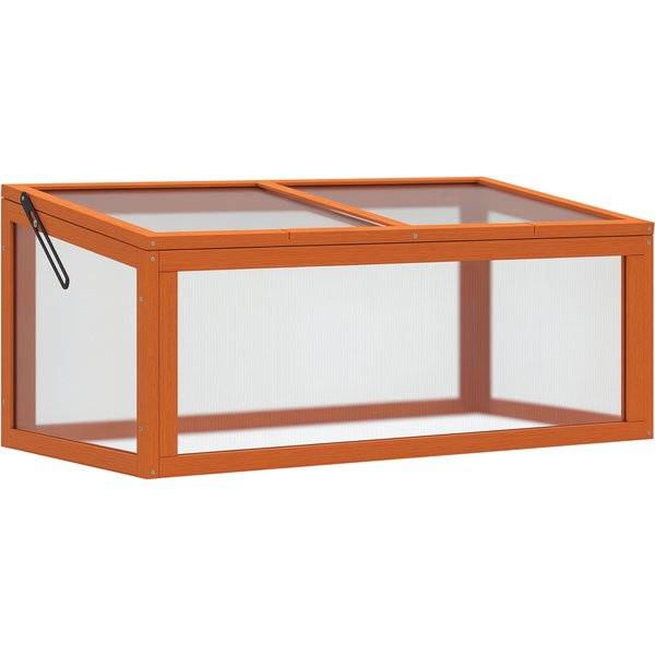 Outsunny Frühbeet Treibhaus mit Abdeckung, wetterfest, aus Holz und Polycarbonat, Orange, 90x46x40cm Aosom