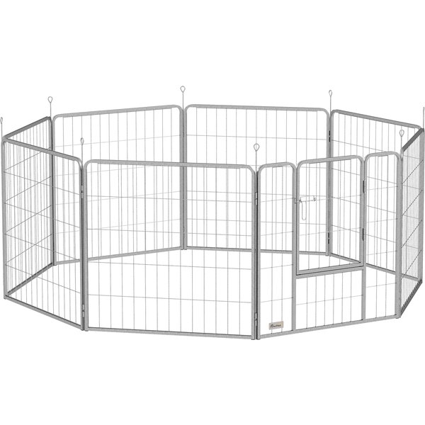 Pawhut Parc Pour Chien Enclos Chien 8 Panneaux Modulable Pliable Acier Avec Porte Pour Chiot IntéRieur ExtéRieur 80H Cm Argent-image