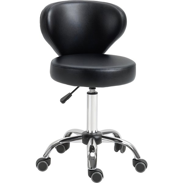 Homcom Tabouret De Massage Tabouret à Roulettes RéGlable En Hauteur Pivotant 360° Dossier Mi-Incurvé Ergonomique RevêTement SynthéTique Noir-image