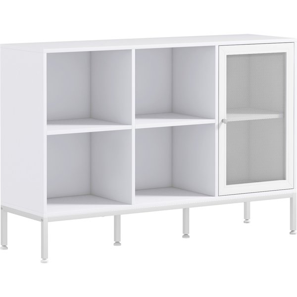 Homcom Buffet Meuble De Rangement 4 Compartiments Ouverts Et 1 Placard éTagèRe RéGlable 120 X 37 X 81,5 Cm Blanc-image